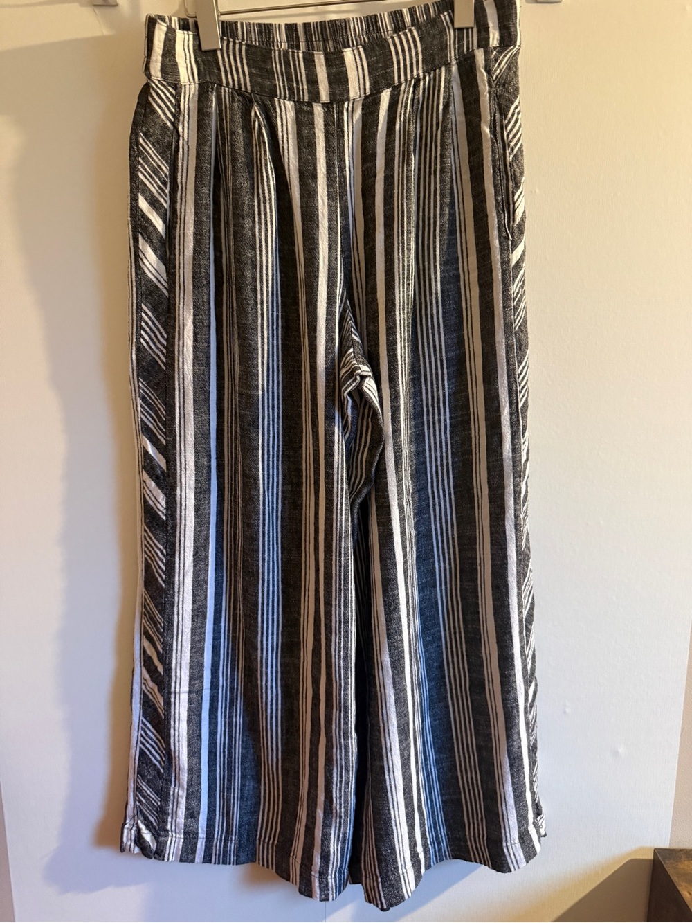 Tribal Jeans Linen Blend Wide Leg Pants M Black White Stripe Pull On